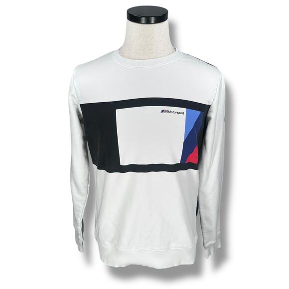 BMW Motorsport M Sweatshirt Men's Small White Black Long Sleeve Crewneck - Picture 1 of 12